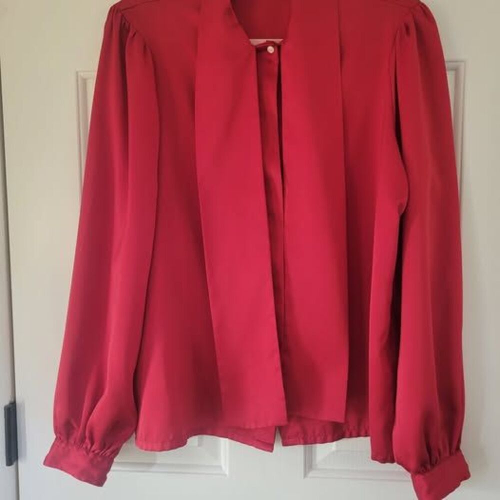 Vintage The Custom Shop Vibrant Red Polyester Blouse Size 14